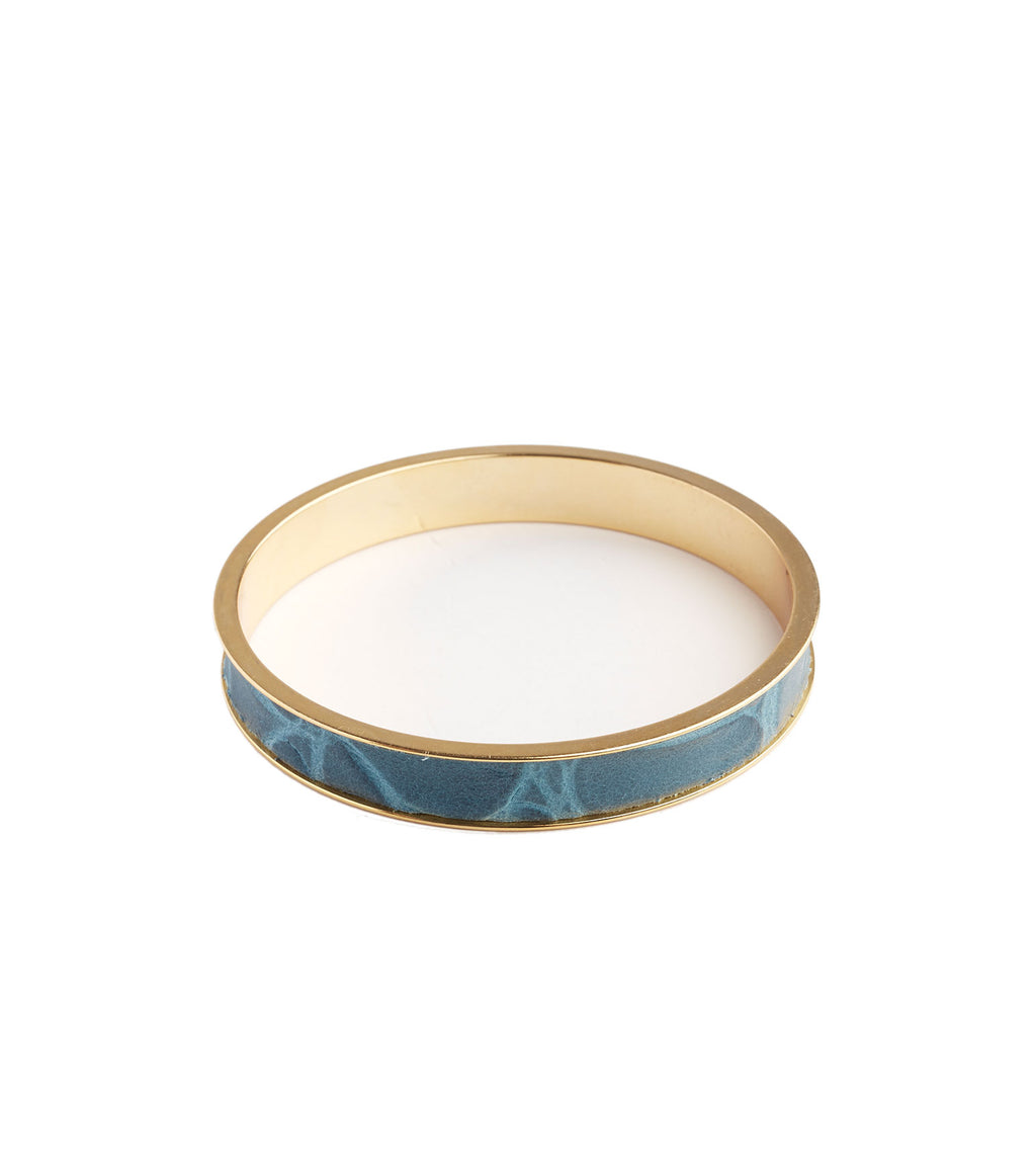 Inlay Teal Leather Bangle Bracelet