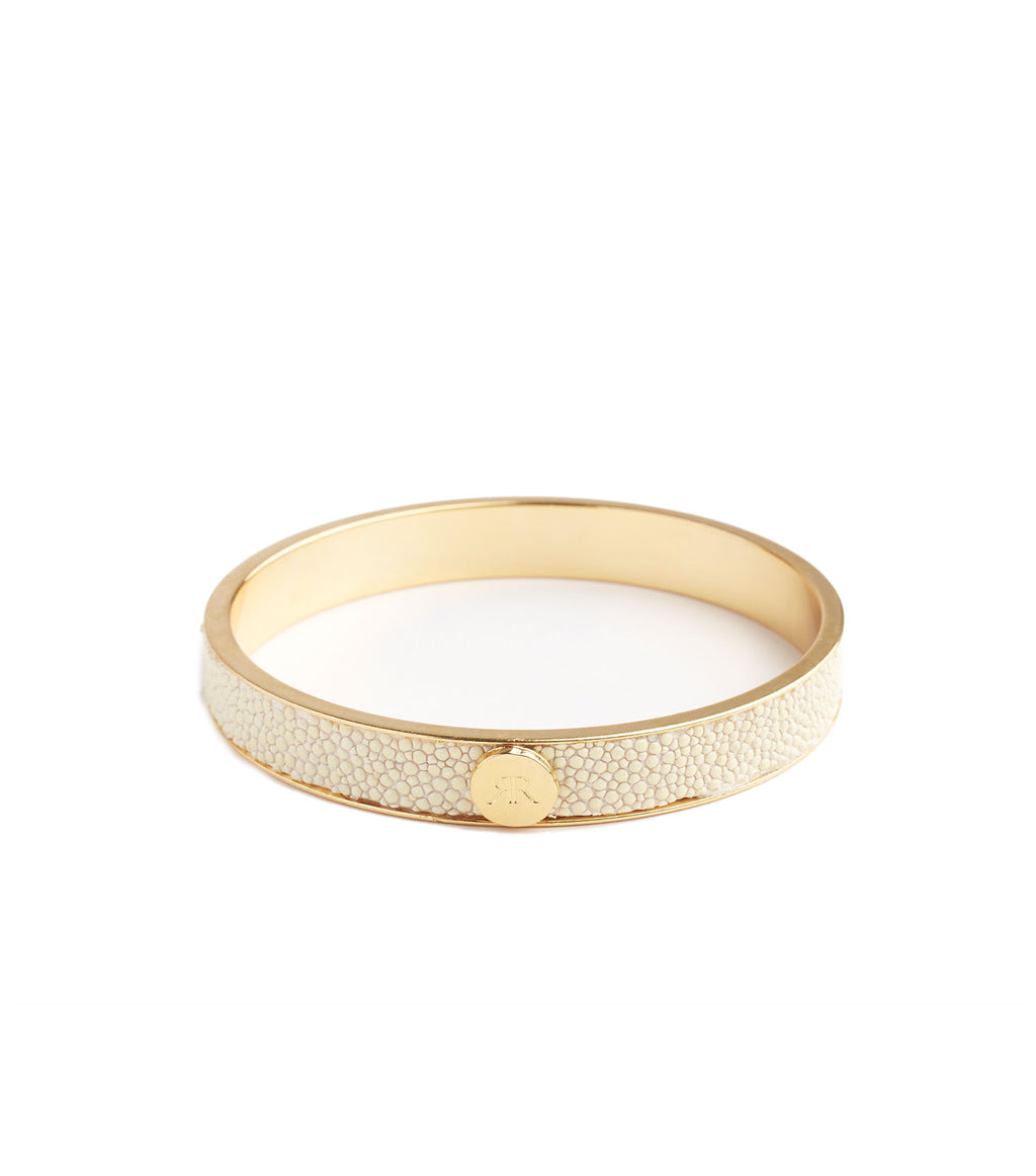 Inlay White Stingray Leather Bangle Bracelet