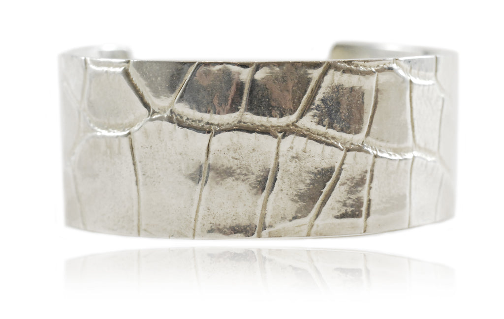 Cold Cast Crocodile belly cuff in silver