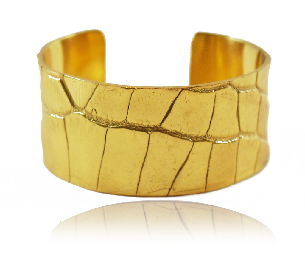 Cold Cast Crocodile belly cuff in gold