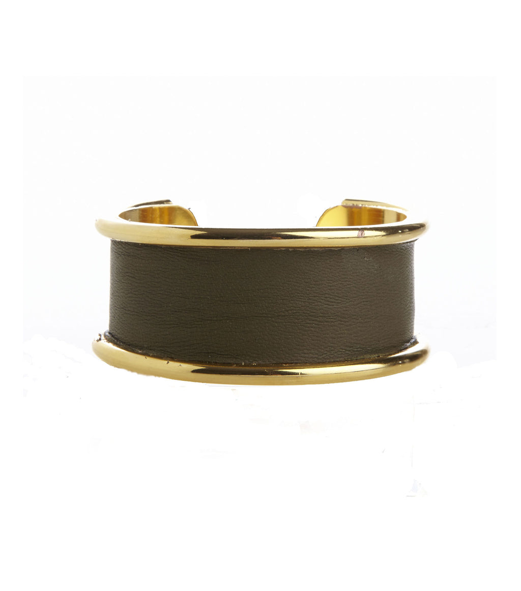 2cm Inlay Khaki Leather Cuff Bracelet