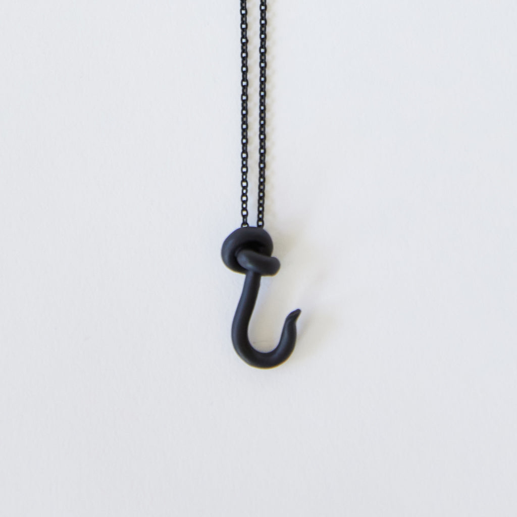 Necklace with Baby Fish Hook Pendant in Matte Black