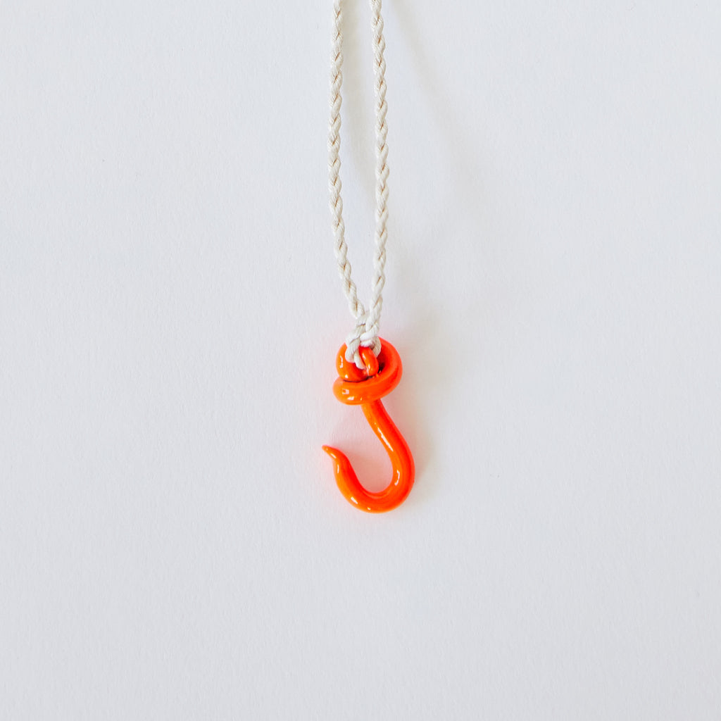 Rope Necklace with Baby Fish Hook Pendant in Orange