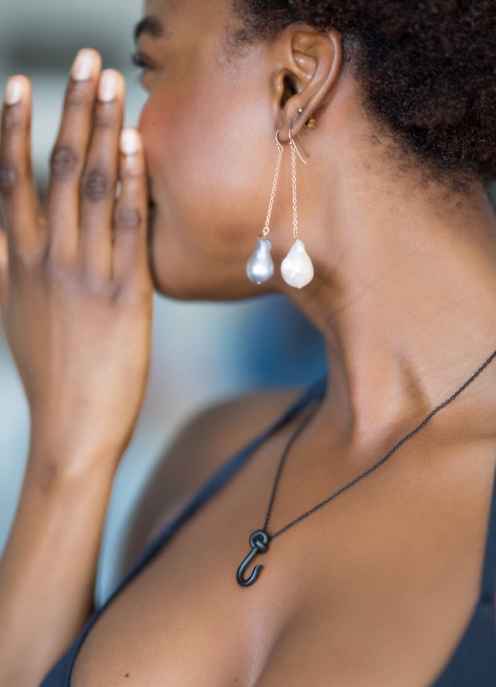 Necklace with Baby Fish Hook Pendant in Matte Black