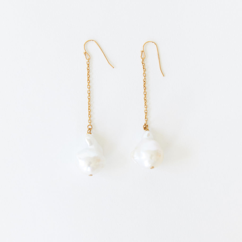 Pearl Chain Earrings White