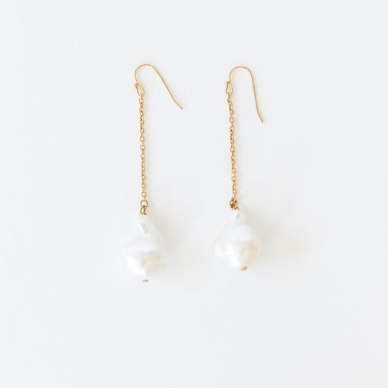 Pearl Chain Earrings White